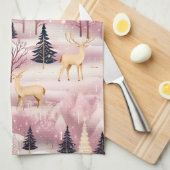 Whimsical Pink Winter Landscape (1) キッチンタオル (四つ折り)