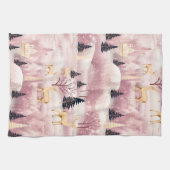 Whimsical Pink Winter Landscape (1) キッチンタオル (横)