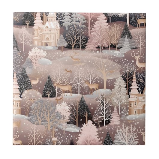 Whimsical Pink Winter Landscape (5) タイル (正面)