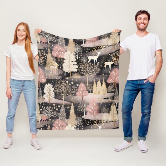 Whimsical Pink Winter Landscape (6) フリースブランケット (インサイチュ)