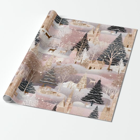 Whimsical Pink Winter Landscape (8) ラッピングペーパー (アンロールド)