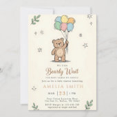 Whimsical Pink Yellow Teddy bear baby shower 招待状 (正面)