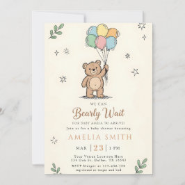 Whimsical Pink Yellow Teddy bear baby shower 招待状