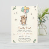 Whimsical Pink Yellow Teddy bear baby shower 招待状 (スタンド正面)