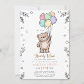Whimsical Pink Yellow Teddy bear baby shower 招待状 (正面)