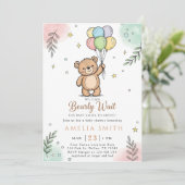 Whimsical Pink Yellow Teddy bear baby shower 招待状 (スタンド正面)