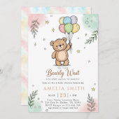 Whimsical Pink Yellow Teddy bear baby shower 招待状 (正面/裏面)