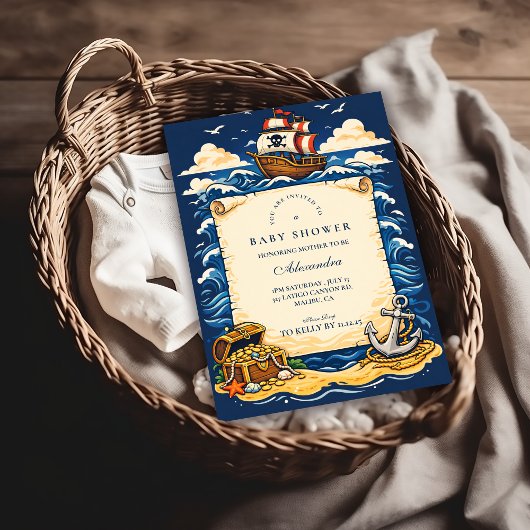Whimsical Pirate Ship Adventure Baby Shower 招待状
