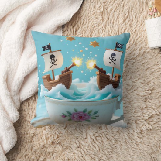 Whimsical Pirate Ships in Teacup Cushion – Cute Fa クッション (ブランケット)