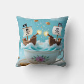 Whimsical Pirate Ships in Teacup Cushion – Cute Fa クッション (裏面)