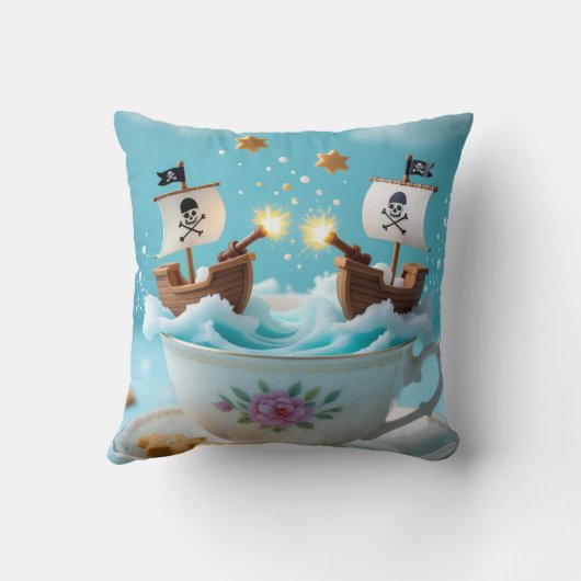 Whimsical Pirate Ships in Teacup Cushion – Cute Fa クッション (裏面)