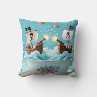 Whimsical Pirate Ships in Teacup Cushion – Cute Fa クッション