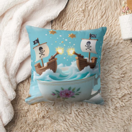 Whimsical Pirate Ships in Teacup Cushion – Cute Fa クッション (ブランケット)
