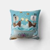 Whimsical Pirate Ships in Teacup Cushion – Cute Fa クッション (裏面)