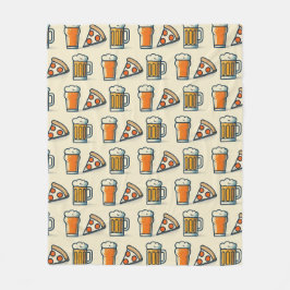 Whimsical Pizza and Beer Pattern フリースブランケット