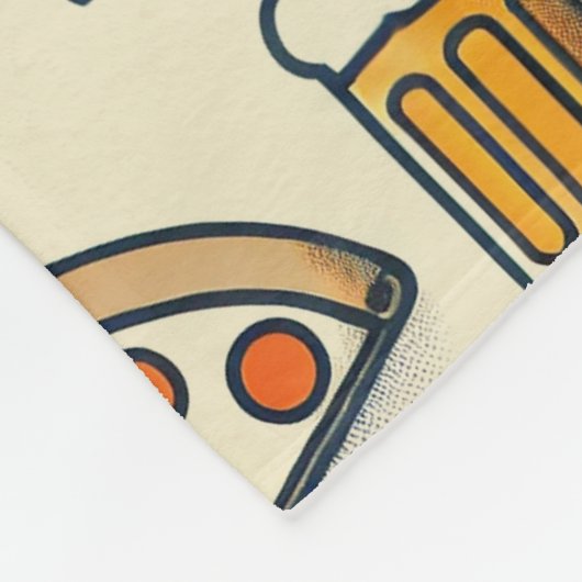 Whimsical Pizza and Beer Pattern フリースブランケット (角)