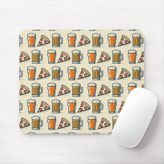 Whimsical Pizza and Beer Pattern マウスパッド (マウス)