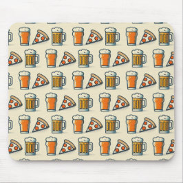 Whimsical Pizza and Beer Pattern マウスパッド