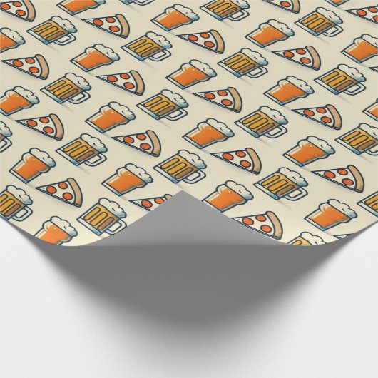 Whimsical Pizza and Beer Pattern ラッピングペーパー (角)