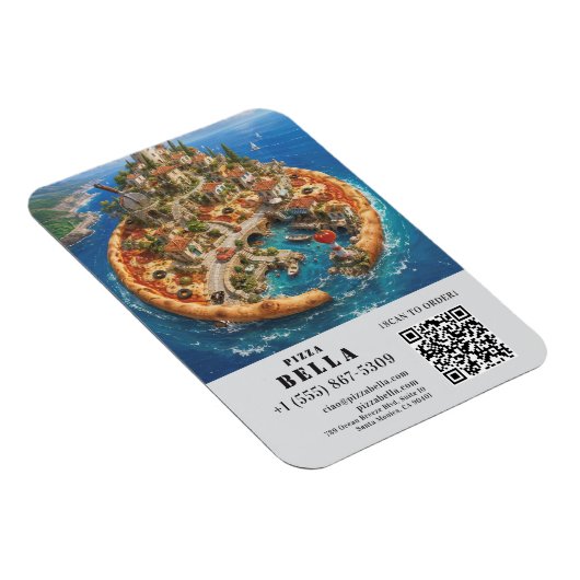 Whimsical Pizza Art Restaurant Flyer with QR Code マグネット (右側)
