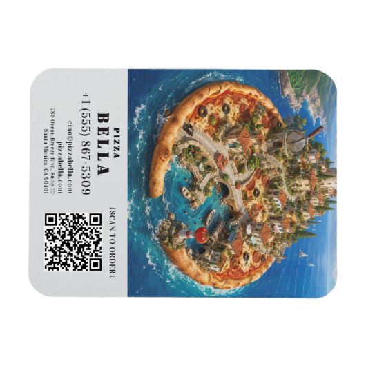Whimsical Pizza Art Restaurant Flyer with QR Code マグネット (横)