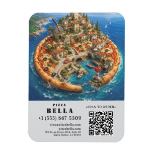 Whimsical Pizza Art Restaurant Flyer with QR Code マグネット