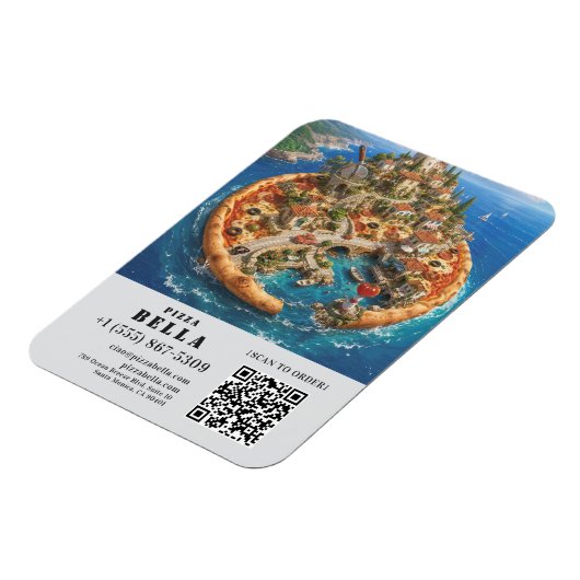 Whimsical Pizza Art Restaurant Flyer with QR Code マグネット (左側)