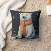 Whimsical Polar Bear In Orange Scarf クッション (ブランケット)