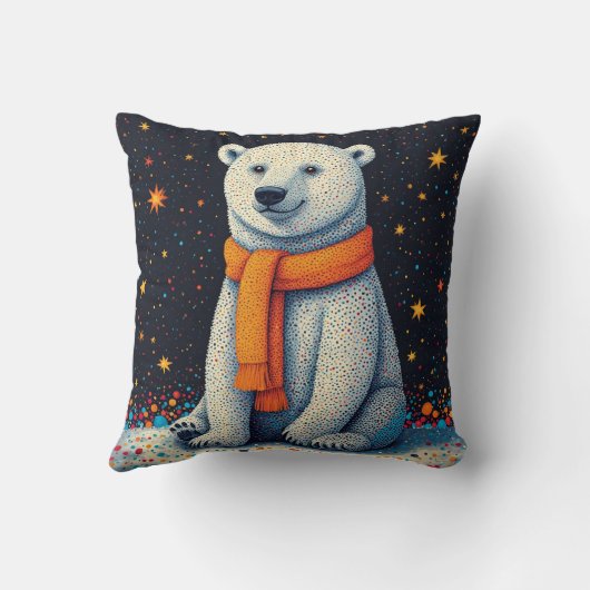 Whimsical Polar Bear In Orange Scarf クッション (裏面)
