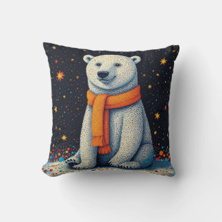 Whimsical Polar Bear In Orange Scarf クッション