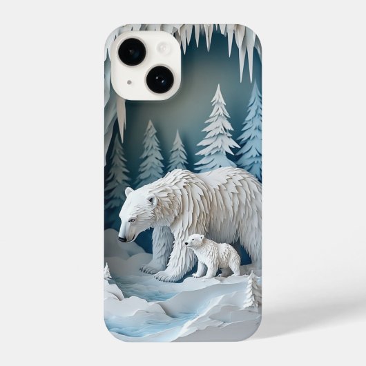 Whimsical Polar Bear Winter Tale ✨ Snow Paper Art  iPhoneケース (裏面)