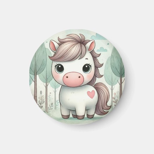 Whimsical Pony in a Pastel Forest Magnet マグネット (正面)