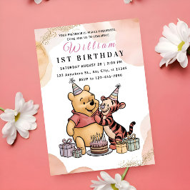 Whimsical Pooh & Friends 1st Birthday 招待状