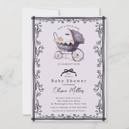 Whimsical Pram Baby Shower  Invitation 招待状 (正面)