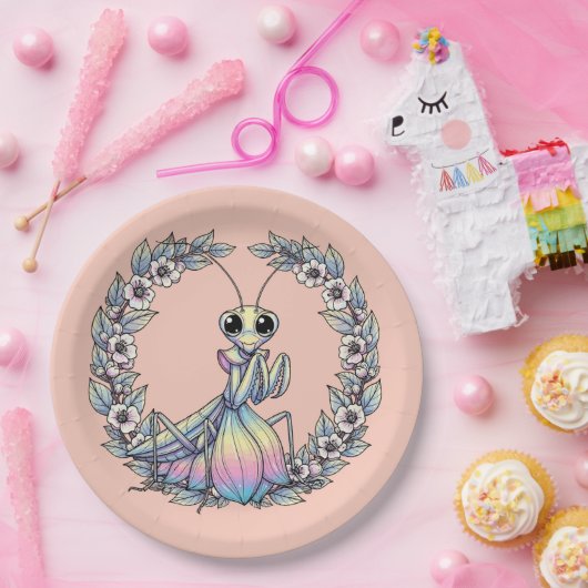 Whimsical Praying Mantis And Mountain Laurel Bloss ペーパープレート (パーティー)