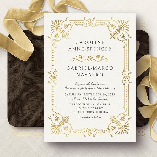  whimsical pretty vintage wedding foil invitation 箔招待状