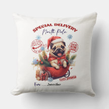 Whimsical Pug Christmas Throw Pillow