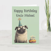 Whimsical Pug Dog Birthday Card カード (正面)