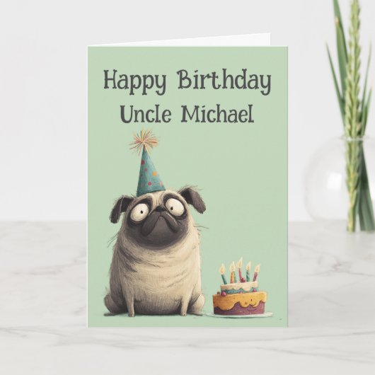 Whimsical Pug Dog Birthday Card カード (正面)