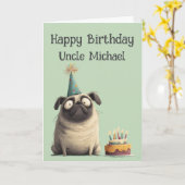Whimsical Pug Dog Birthday Card カード (黄色い花)