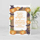 Whimsical Pumpkin and Black Cat Halloween Invite シーズンカード (スタンド正面)