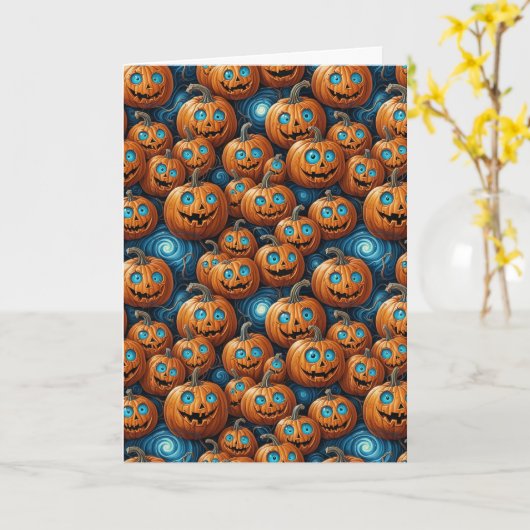 Whimsical Pumpkin Halloween Greeting Card カード (黄色い花)