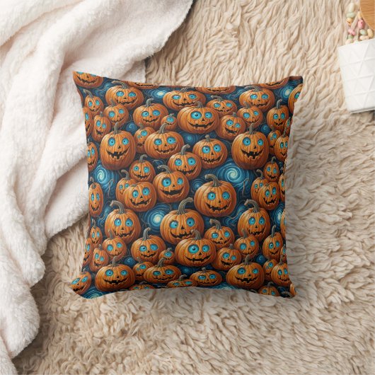 Whimsical Pumpkin Halloween Throw Pillow クッション (ブランケット)
