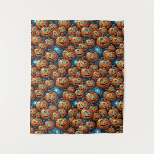 Whimsical Pumpkin Halloween Wall Tapestry タペストリー (正面)