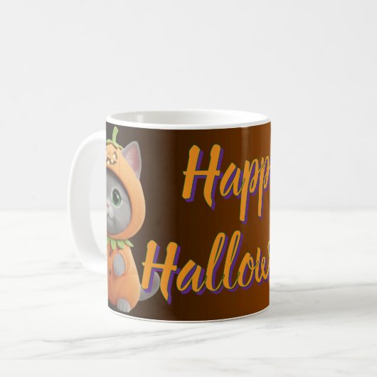 Whimsical Pumpkin Kitty Halloween Coffee Mug コーヒーマグカップ (正面左)