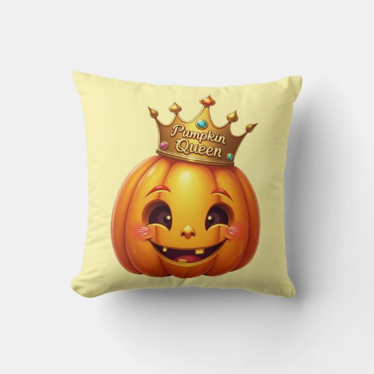 Whimsical Pumpkin Queen Fall Decor Pillow クッション (正面)