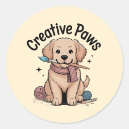 Whimsical Puppy Painter Yarn Enthusiast Sticker ラウンドシール