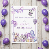 Whimsical Purple Animals Birthday  Invitation 招待状