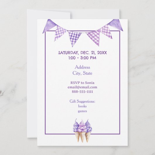 Whimsical Purple Animals Birthday  Invitation 招待状 (裏面)