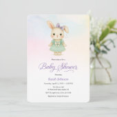 Whimsical Purple Bunny Girl Baby Shower Invite 招待状 (スタンド正面)
